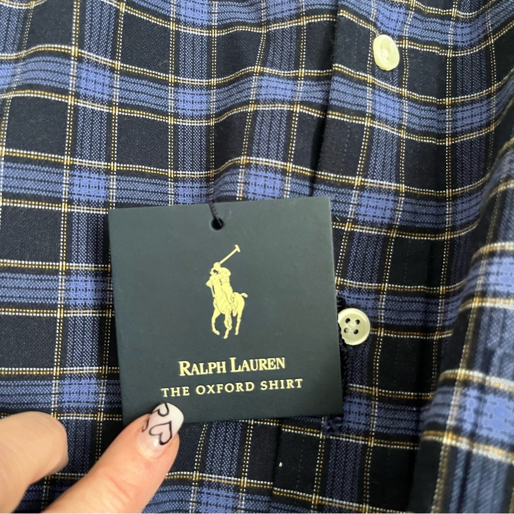 Men’s NWT Ralph Lauren The Big Oxford Shirt Button Size Large 100% Cotton Plaid - Picture 9 of 11